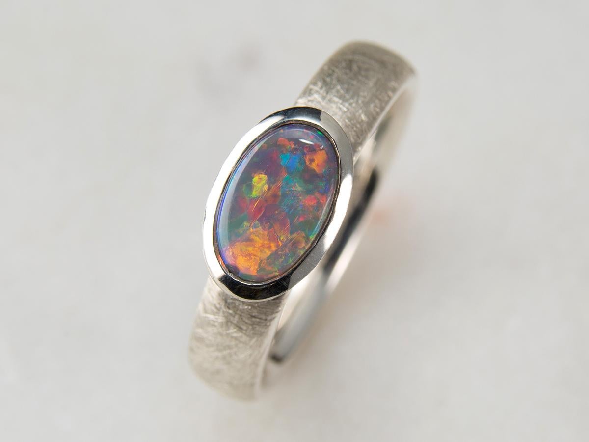 Black Opal Silver Ring Bright Opalescence Australian Stone Unisex For Sale 4