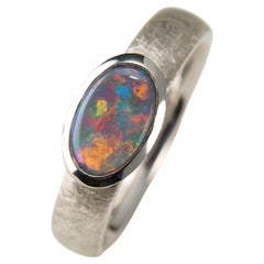 Vintage Black Opal Silver Ring Bright Opalescence Australian Stone Unisex