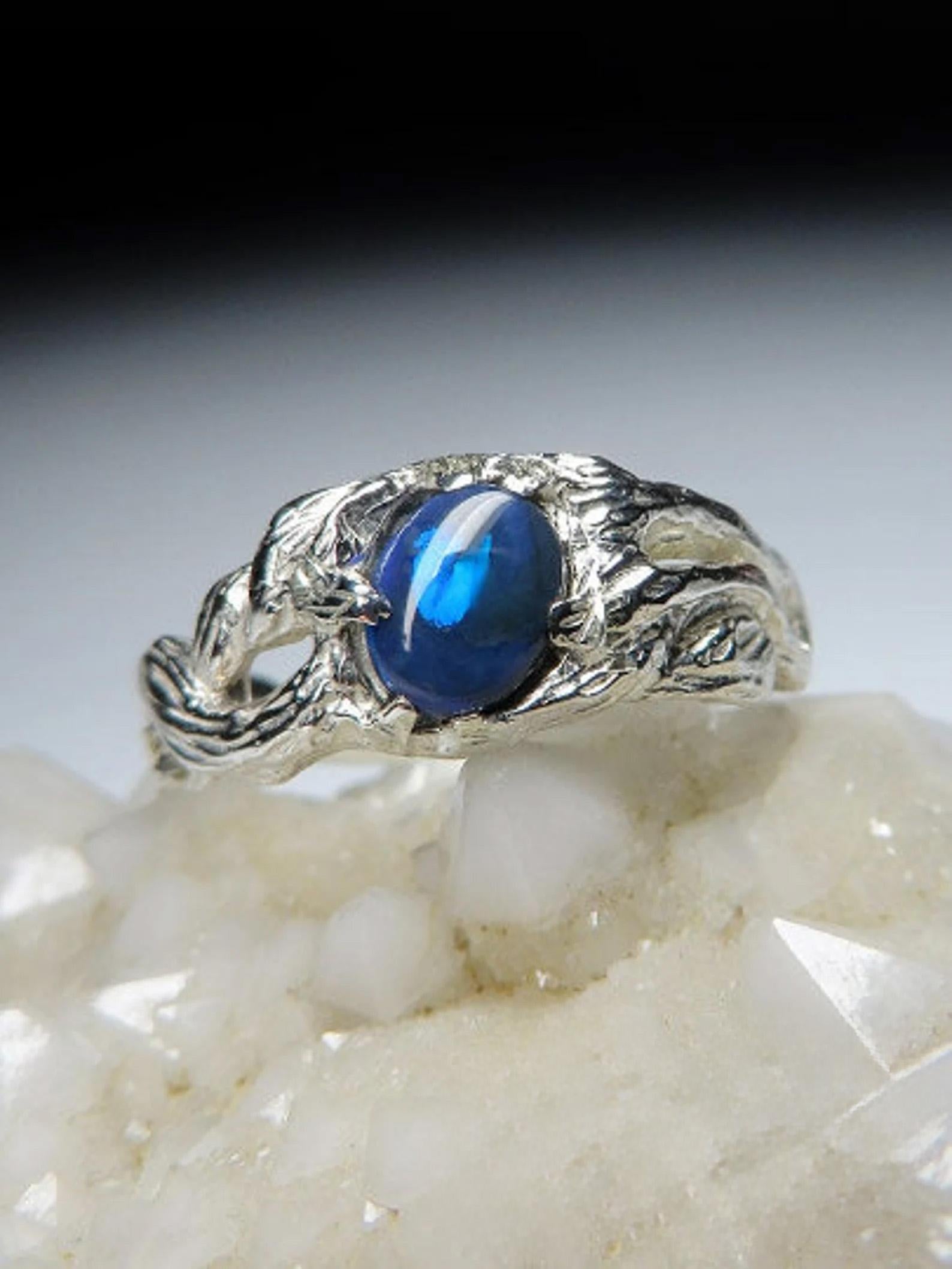 Black Opal Silver Ring Natural Inky Opal Blue Gemstone Christmas gift For Sale 4