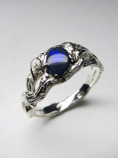 Black Opal Silver Ring Natural Inky Opal Blue Gemstone Christmas gift