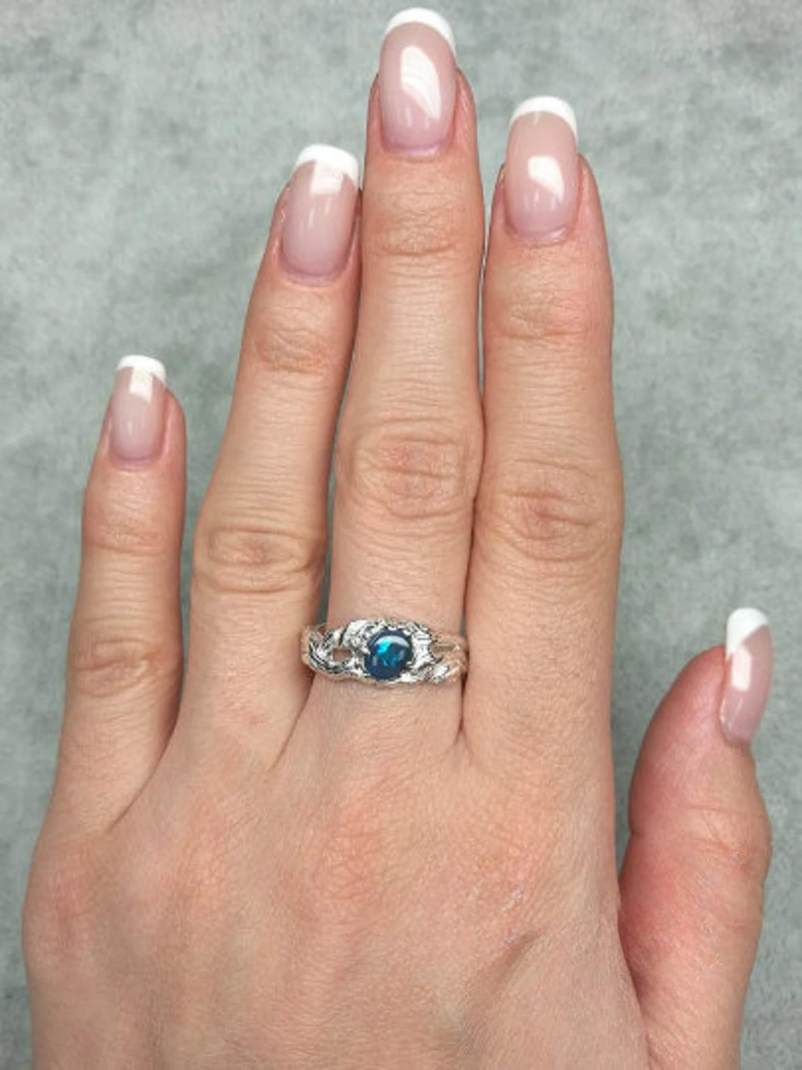 Artist Black Opal Silver Ring Natural Inky Opal Blue Gemstone Christmas gift For Sale