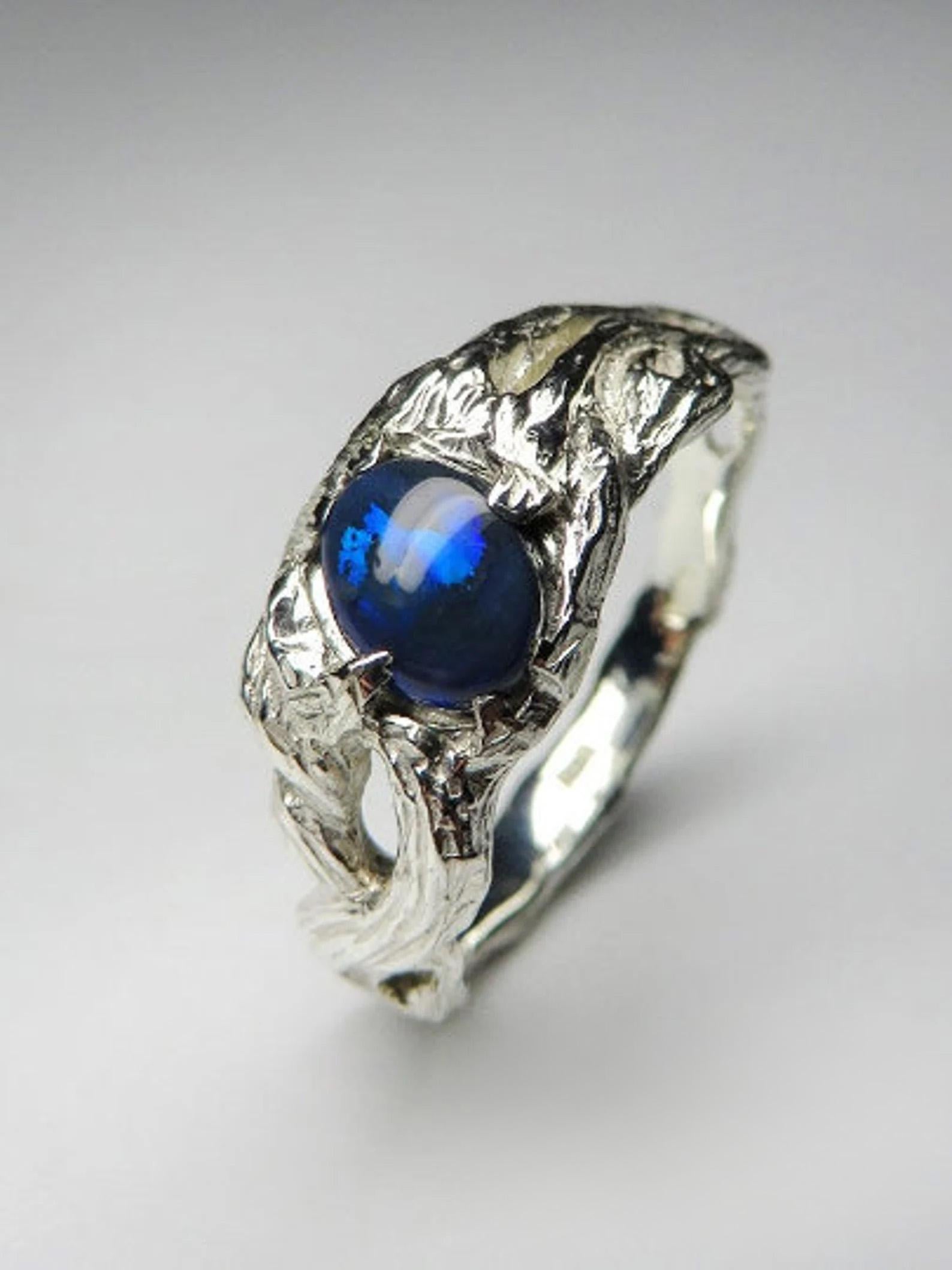 Black Opal Silver Ring Natural Inky Opal Blue Gemstone Christmas gift In New Condition For Sale In Berlin, DE