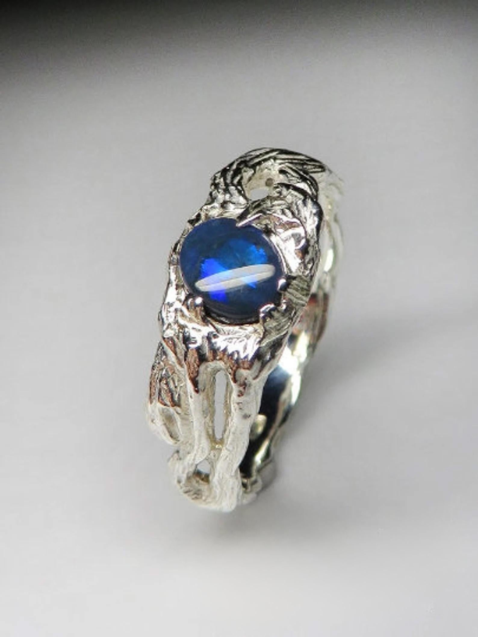 Black Opal Silver Ring Natural Inky Opal Blue Gemstone Christmas gift For Sale 1