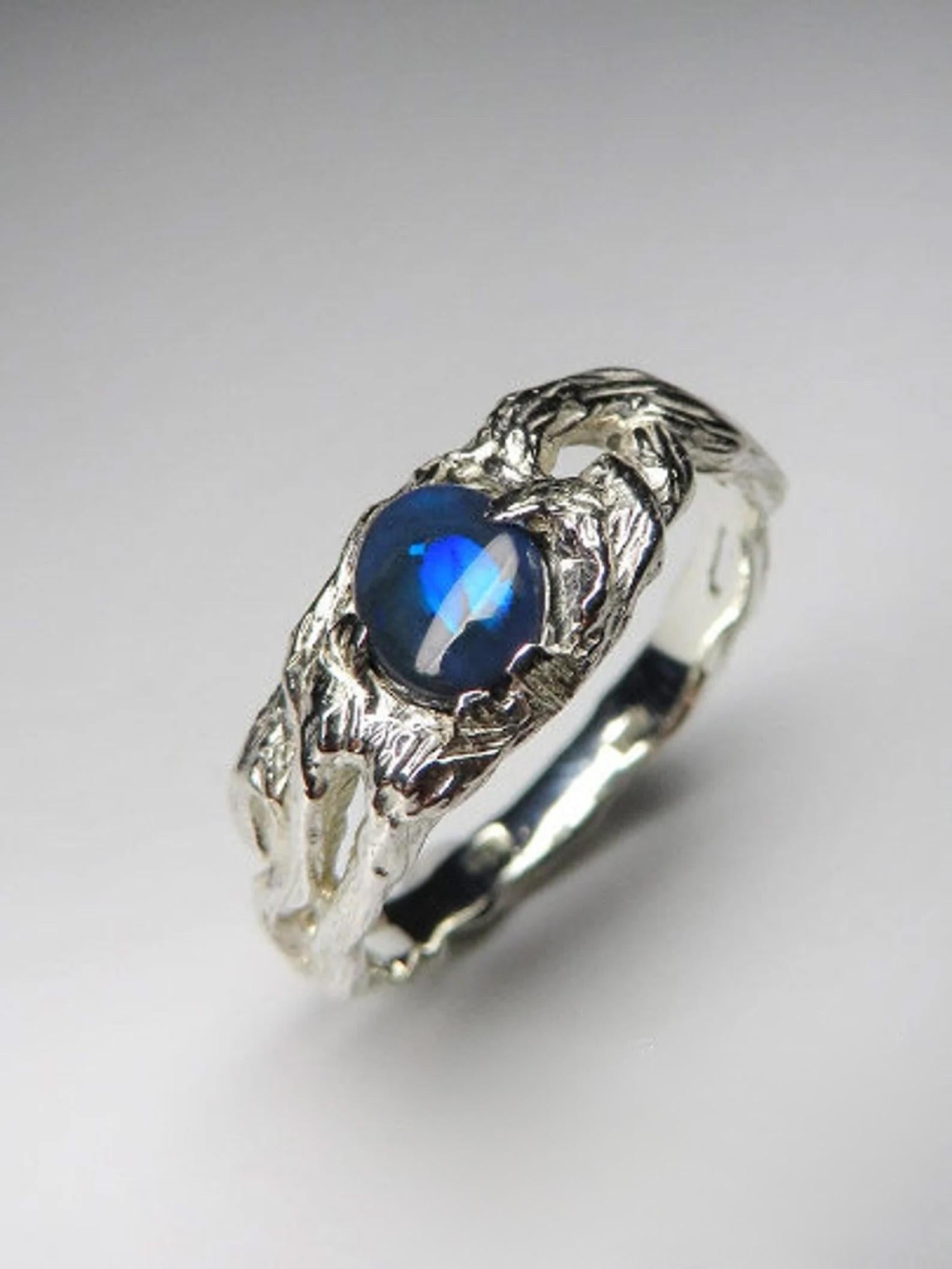Black Opal Silver Ring Natural Inky Opal Blue Gemstone Christmas gift For Sale 2