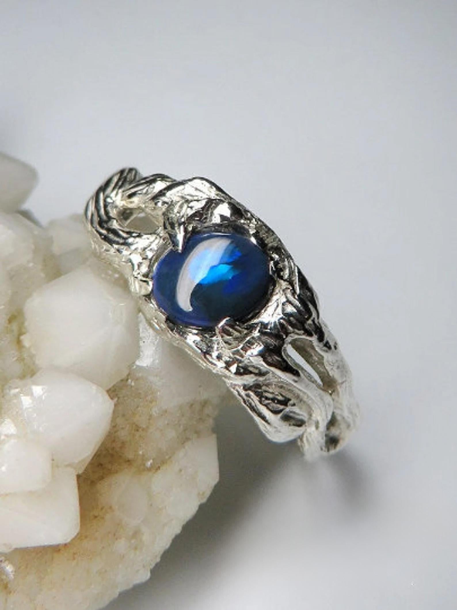 Black Opal Silver Ring Natural Inky Opal Blue Gemstone Christmas gift For Sale 3