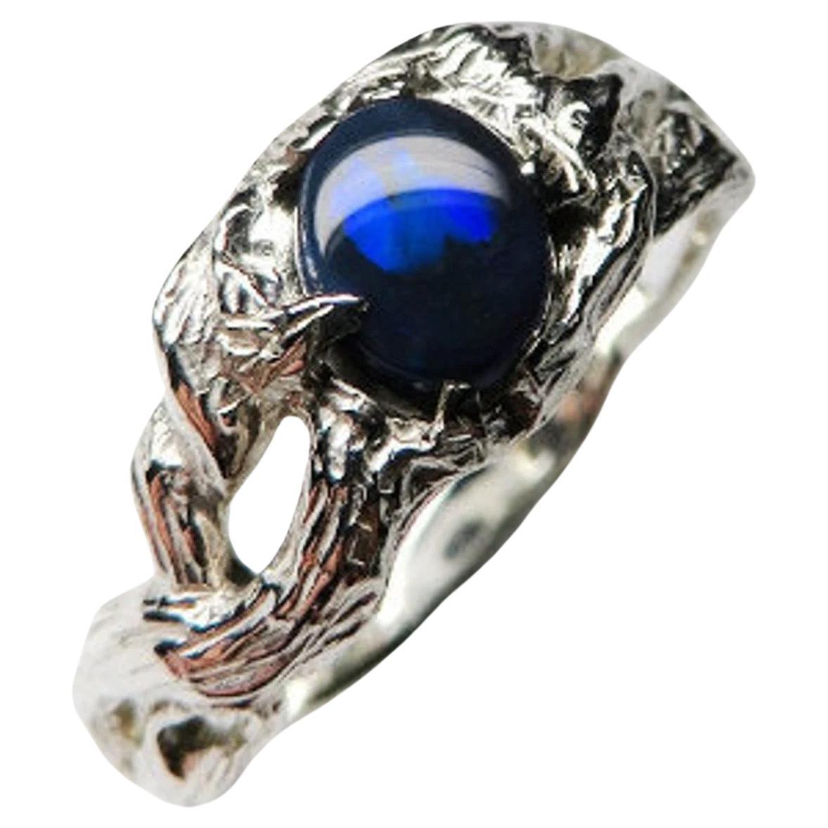 Black Opal Silver Ring Natural Inky Opal Blue Gemstone Christmas gift