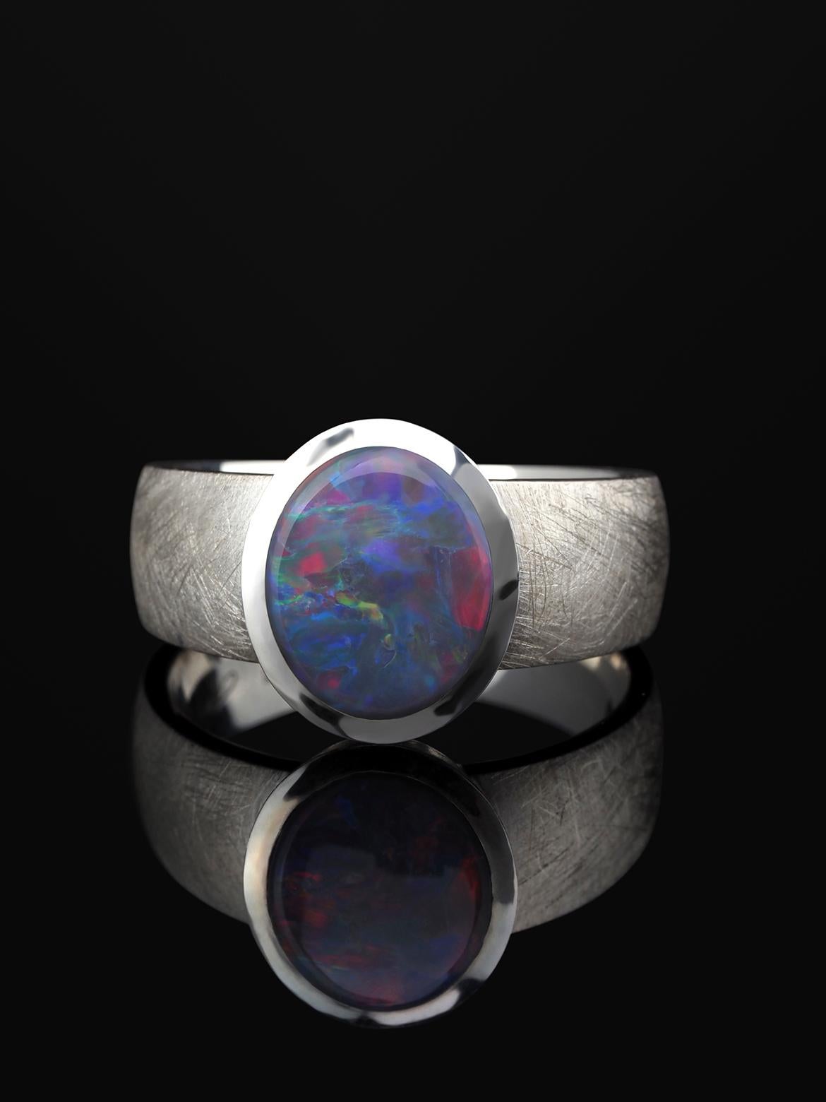 Ópalo Negro Anillo de Plata Policromo Unisex Multicolor Heather Purple Piedra preciosa en Nuevo estado para la venta en Berlin, DE