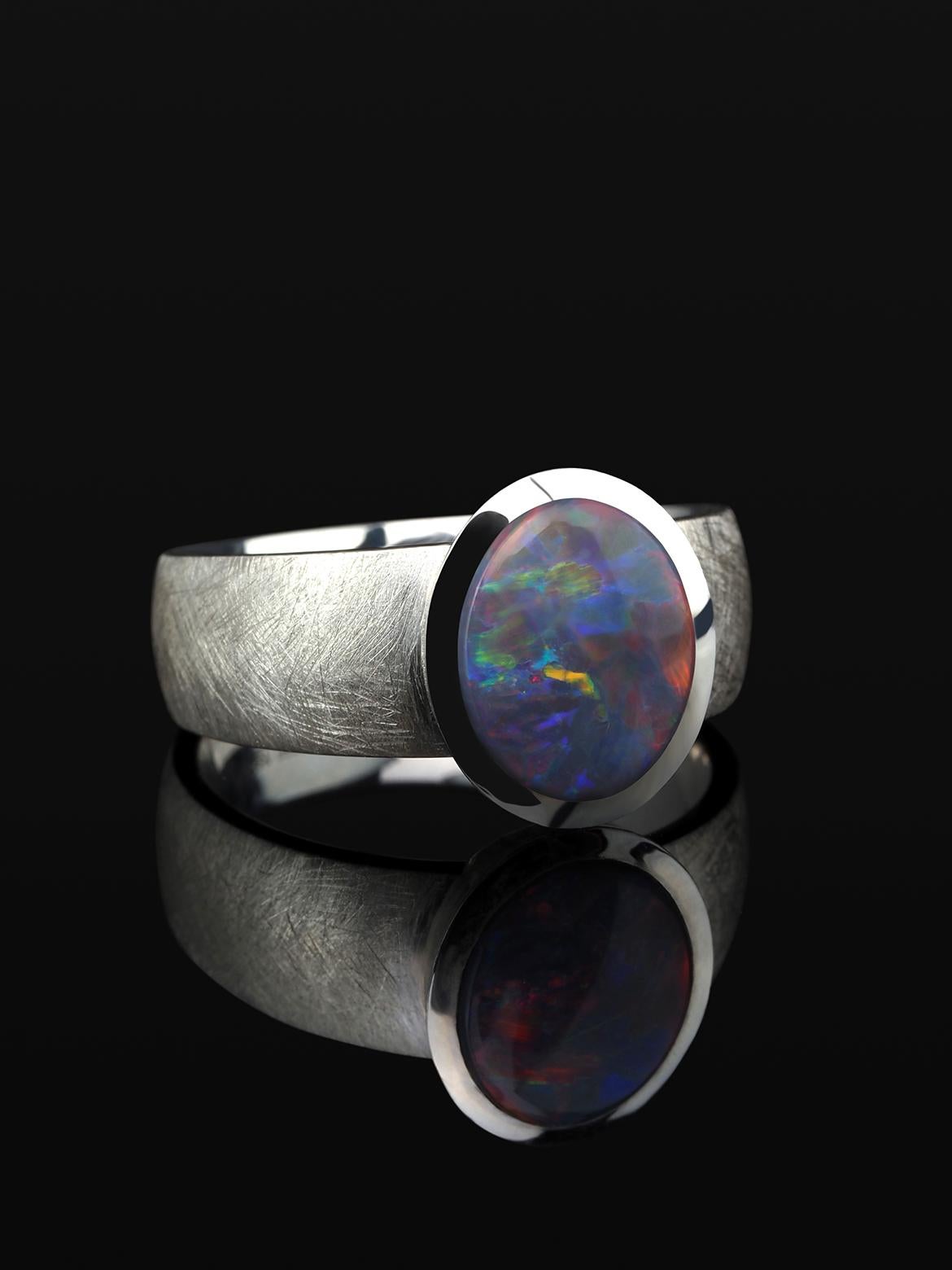 Ópalo Negro Anillo de Plata Policromo Unisex Multicolor Heather Purple Piedra preciosa en venta 1