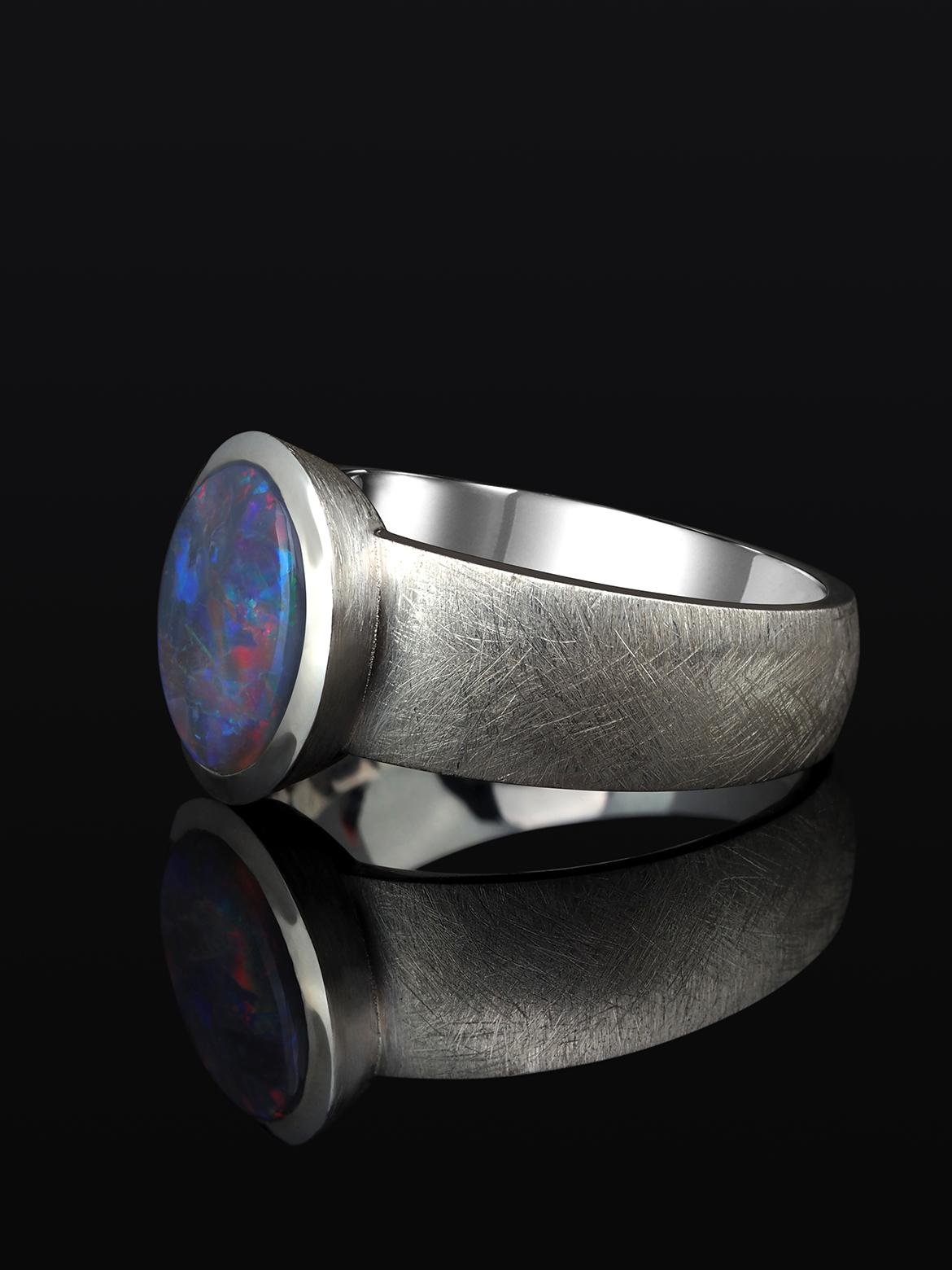 Ópalo Negro Anillo de Plata Policromo Unisex Multicolor Heather Purple Piedra preciosa en venta 4