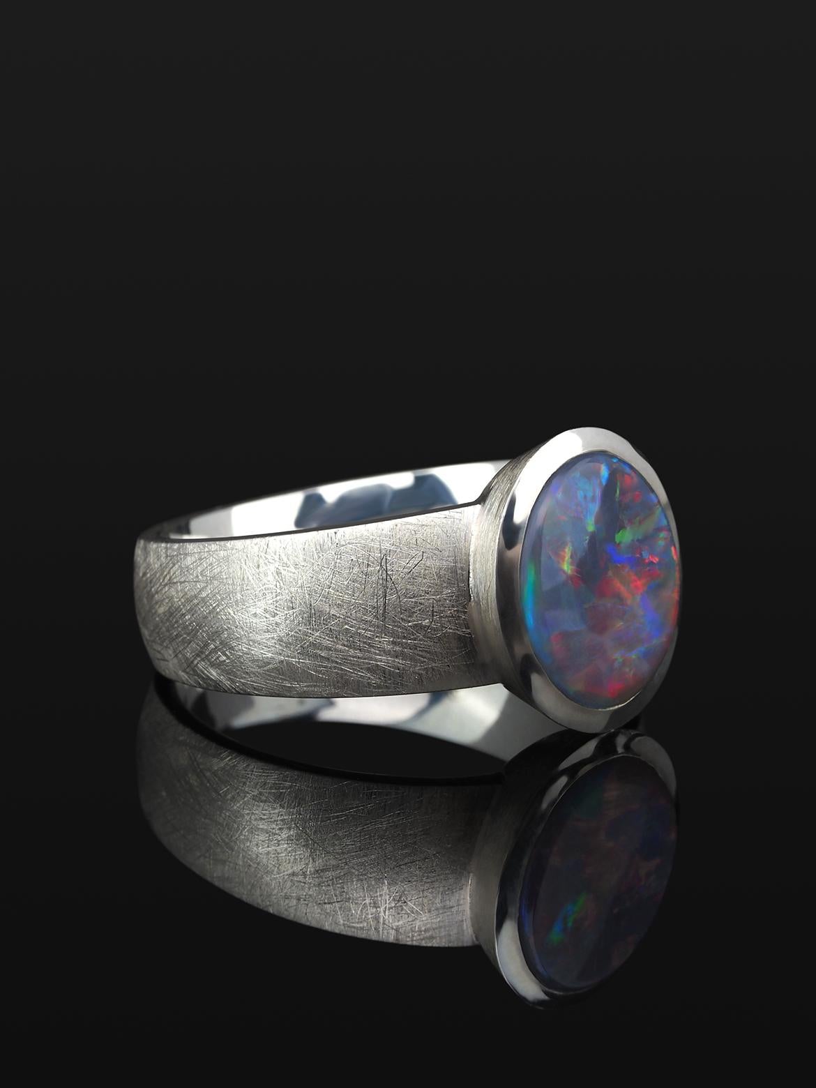 Ópalo Negro Anillo de Plata Policromo Unisex Multicolor Heather Purple Piedra preciosa en venta 5