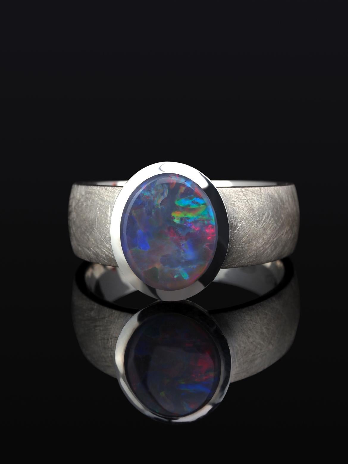 Ópalo Negro Anillo de Plata Policromo Unisex Multicolor Heather Purple Piedra preciosa en venta 2