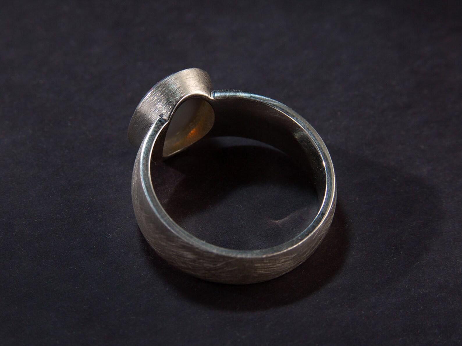 Black Opal Silver Ring Polychrome Unisex Multicolor Heather Purple Gemstone For Sale 3