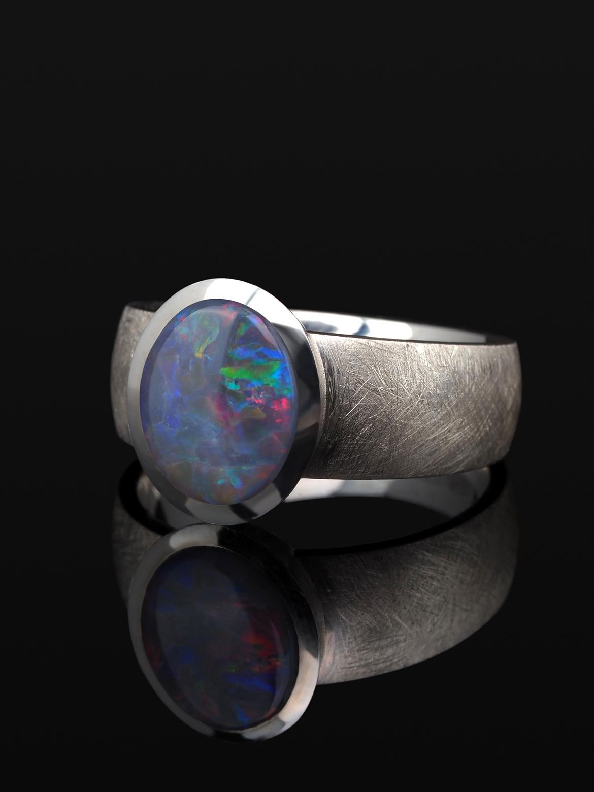 Ópalo Negro Anillo de Plata Policromo Unisex Multicolor Heather Purple Piedra preciosa en venta 3