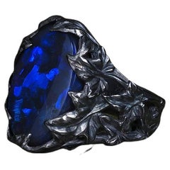Black Opal Silver Ring Unisex Chromatic Blue Ivy Ring Nature Inspired Botanic