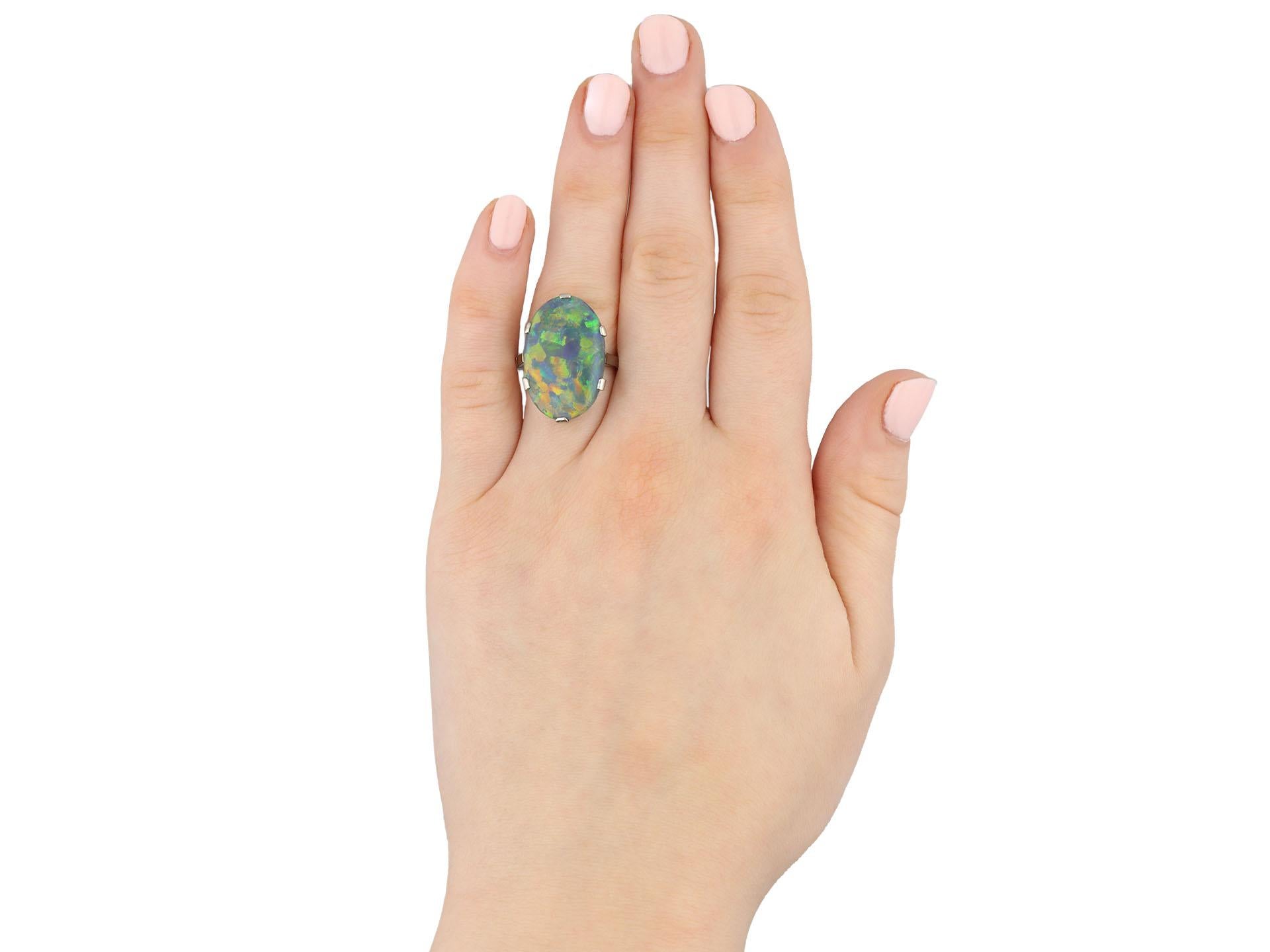 Black opal solitaire ring, circa 1930. In Good Condition For Sale In London, GB