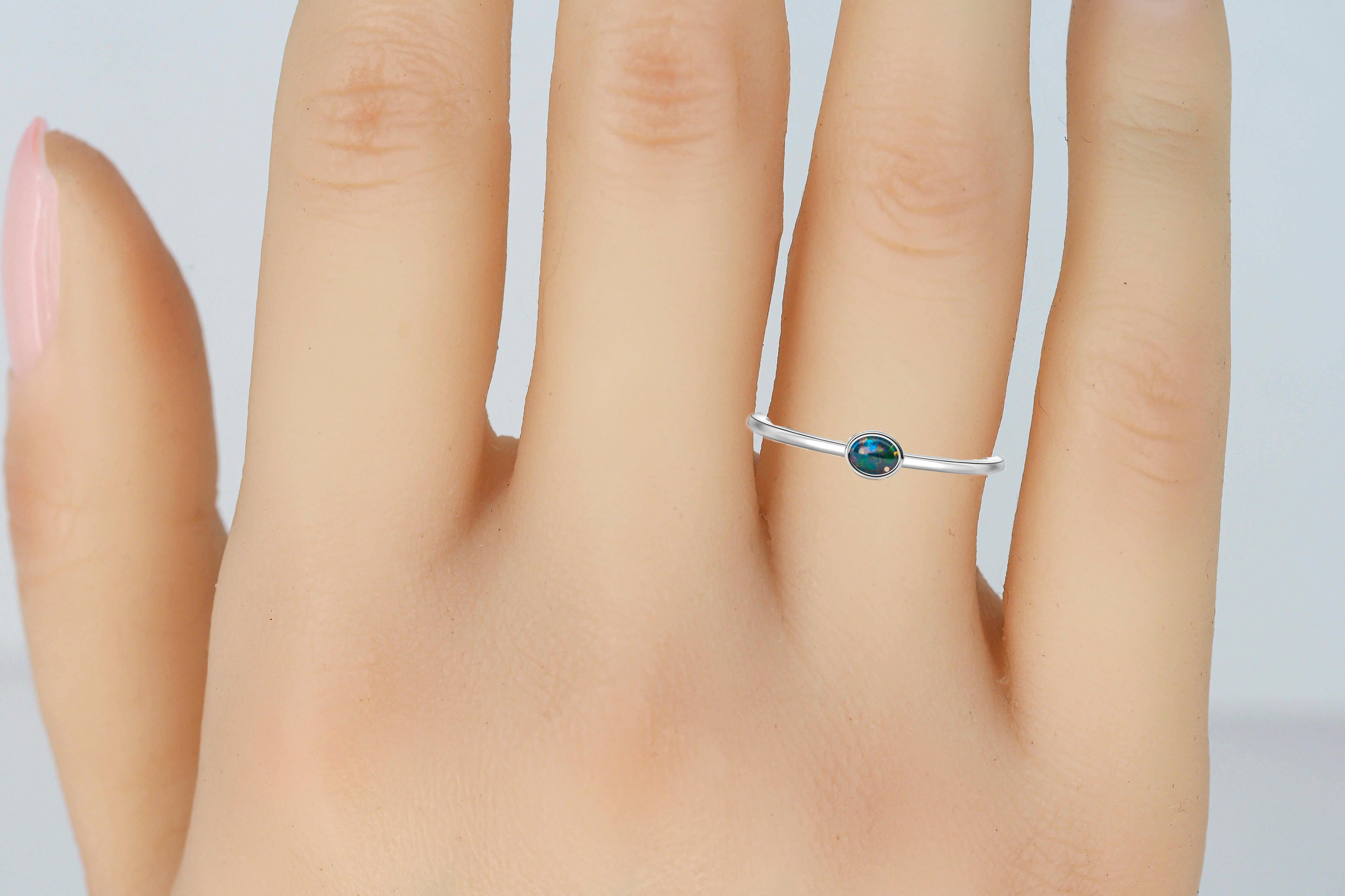 For Sale:  Black opal stackable 14k gold ring. 2