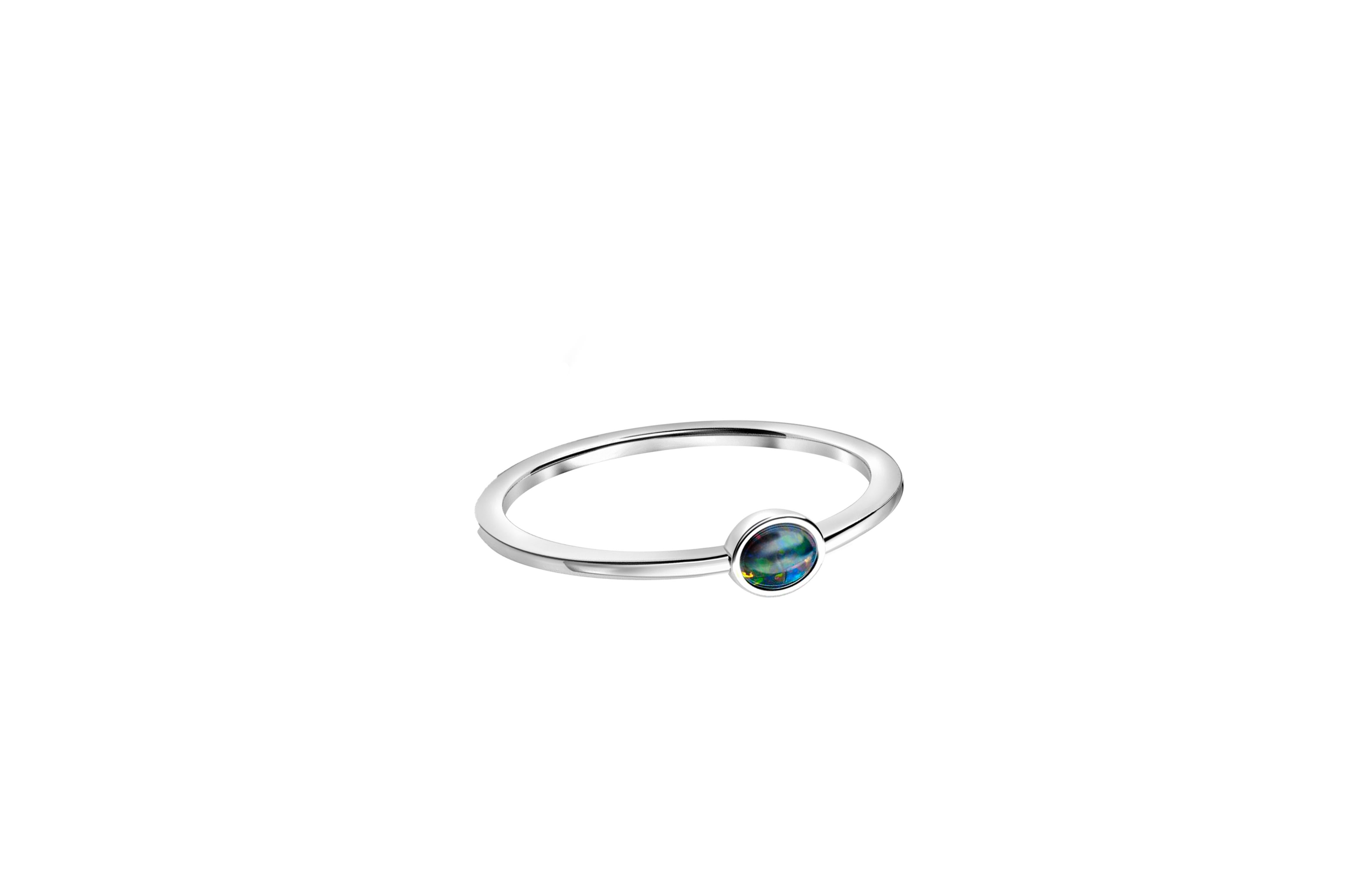 For Sale:  Black opal stackable 14k gold ring. 3