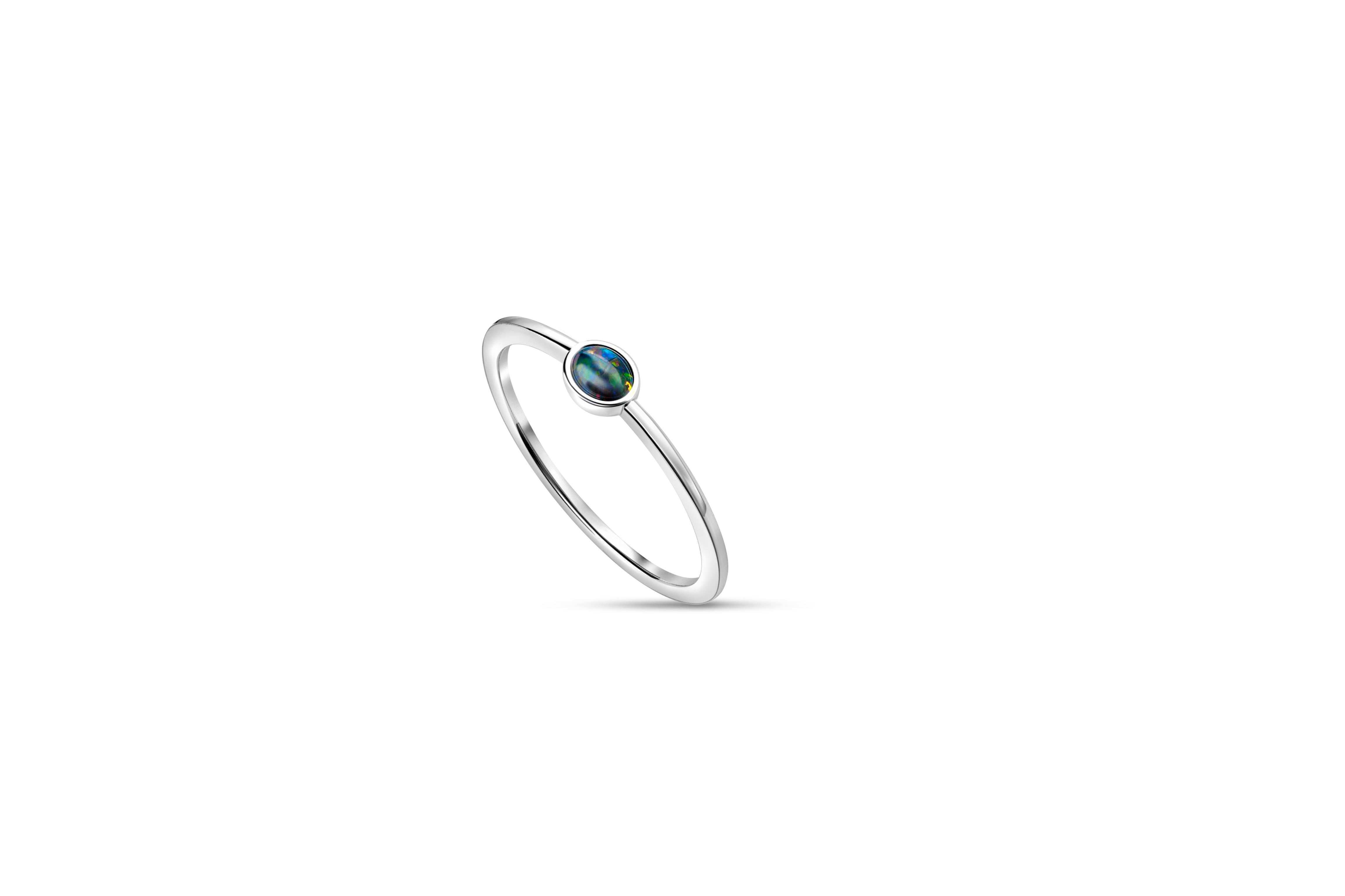 For Sale:  Black opal stackable 14k gold ring. 4