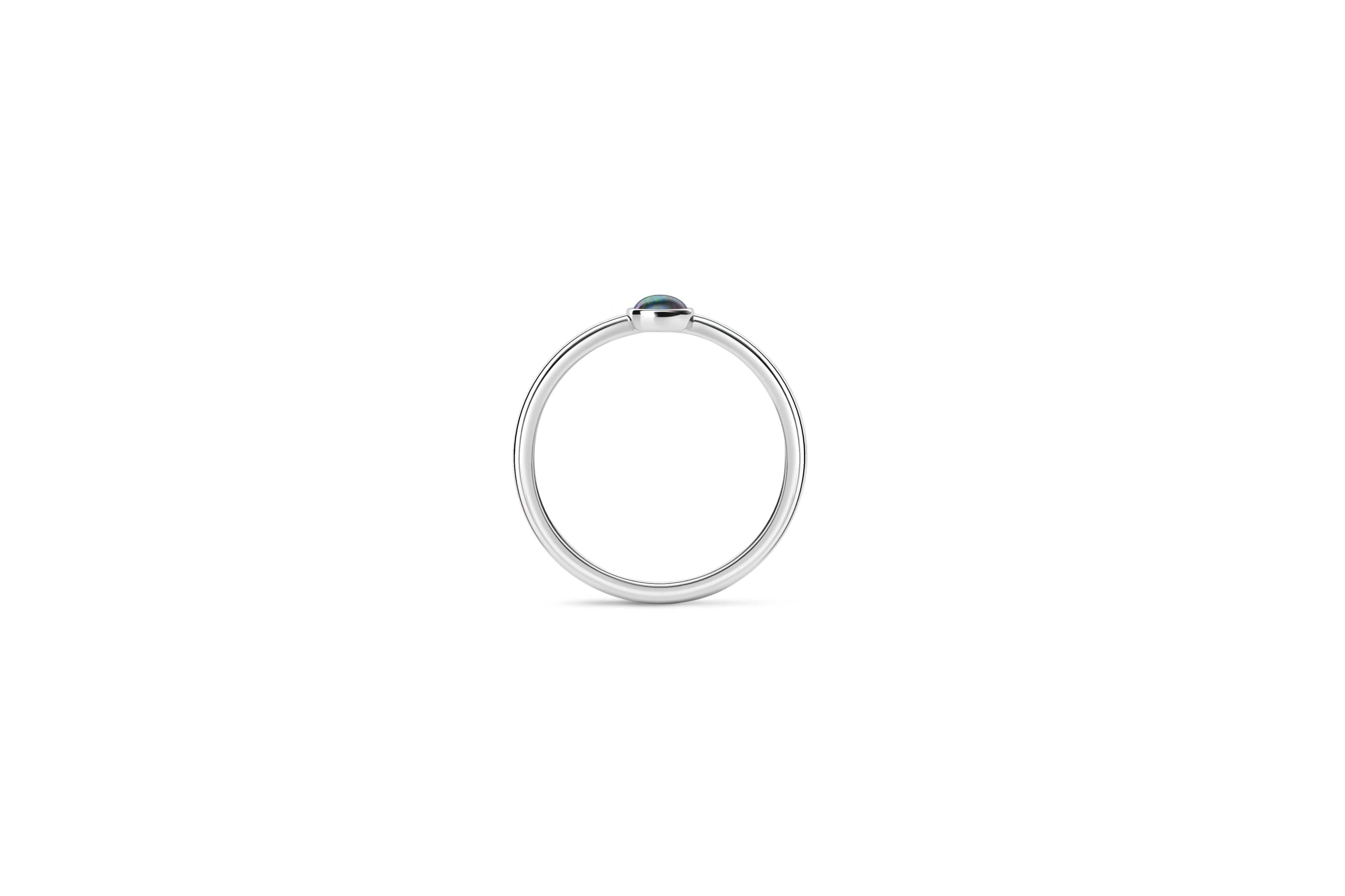 For Sale:  Black opal stackable 14k gold ring. 5