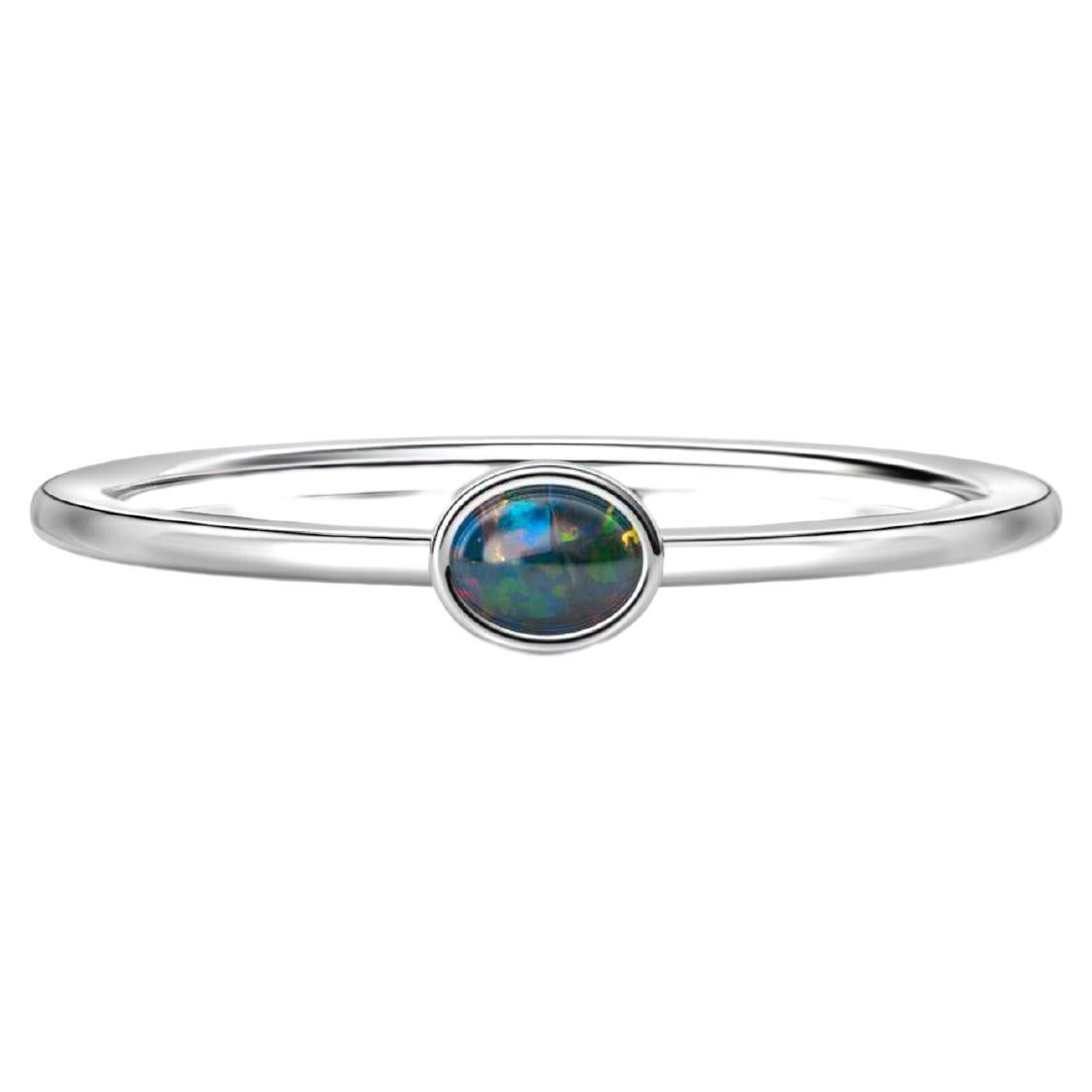 Black opal stackable 14k gold ring