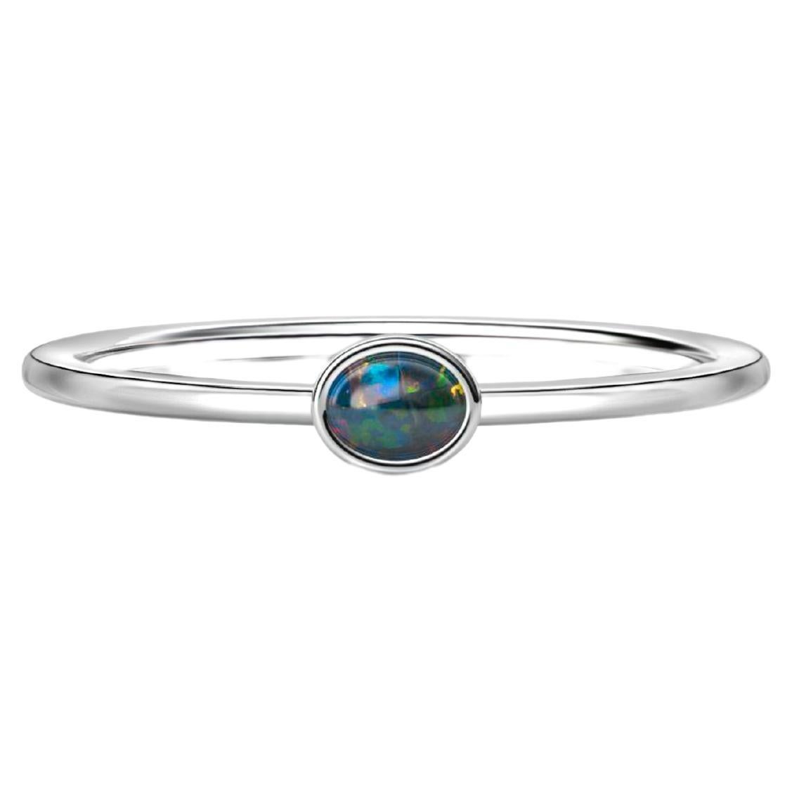 Black opal stackable 14k gold ring.