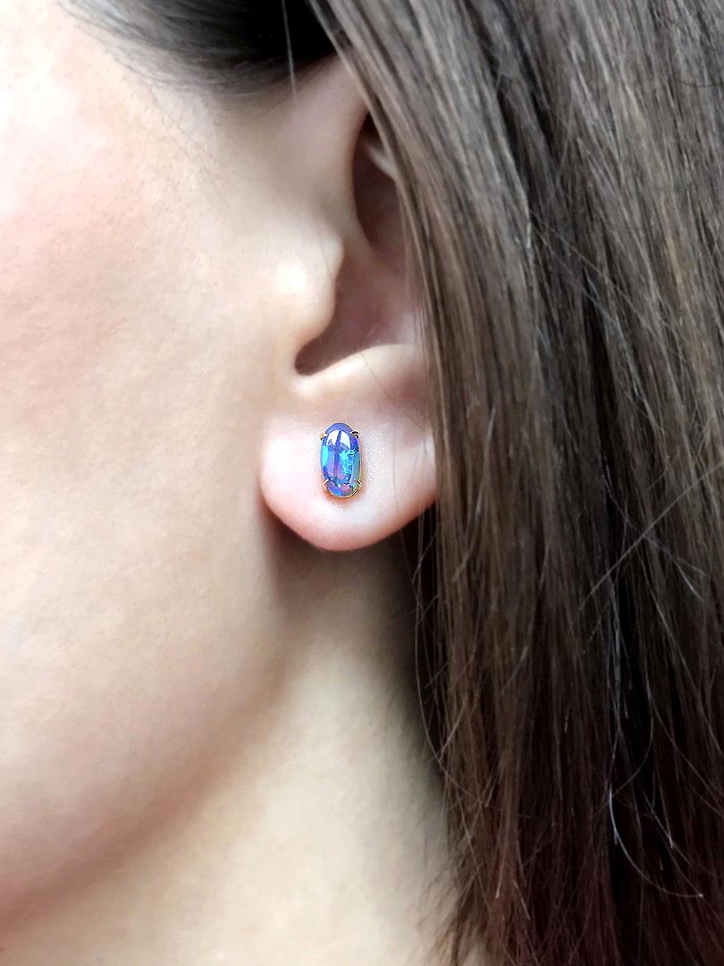 Schwarzer Opal Ohrstecker Gold Regenbogen Australischer Opal Unisex Männerschmuck Geschenk (Künstler*in)