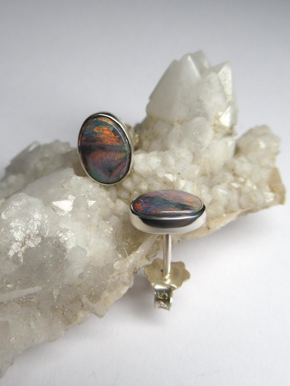 Black Opal studs earrings Girlfriend gift anniversary wedding wife for her gift For Sale 4