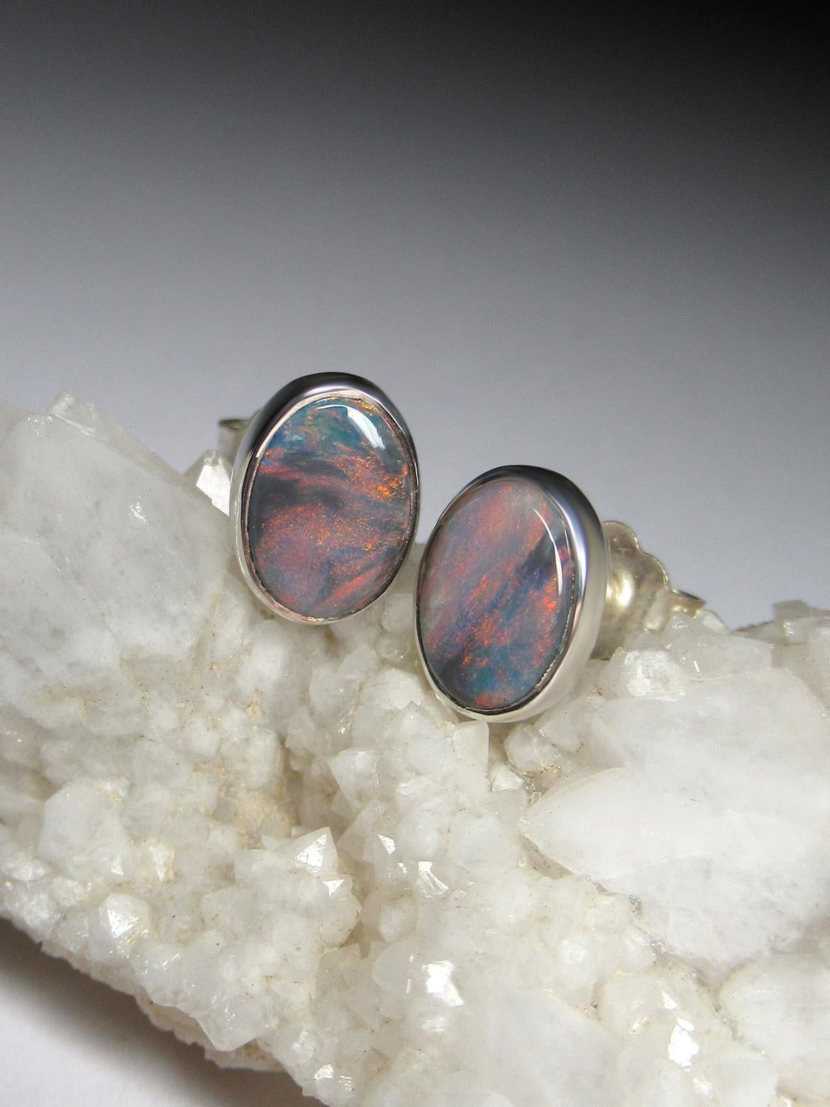 Artisan Black Opal studs earrings Girlfriend gift anniversary wedding wife for her gift For Sale