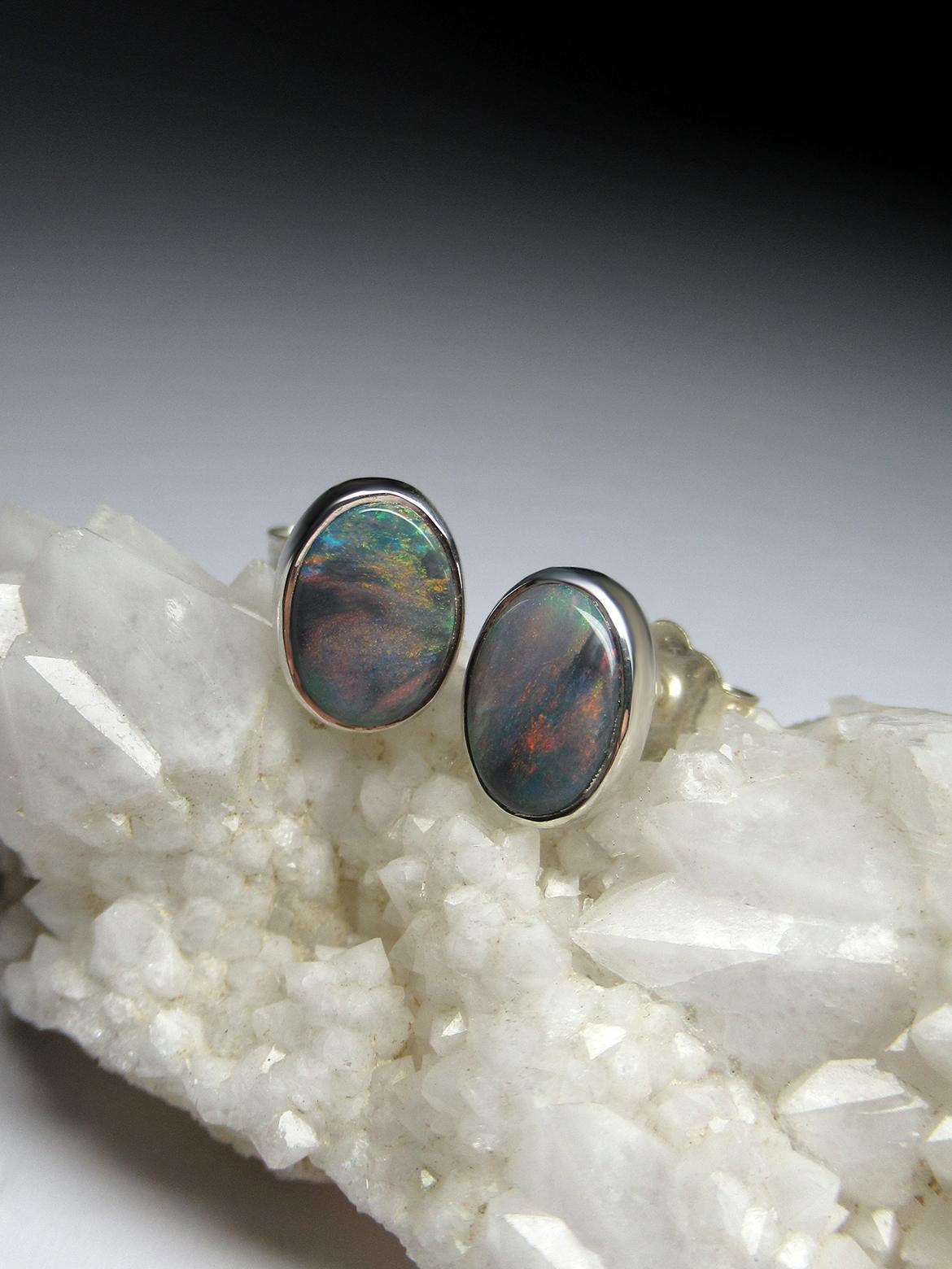 Oval Cut Black Opal studs earrings Girlfriend gift anniversary wedding wife for her gift For Sale
