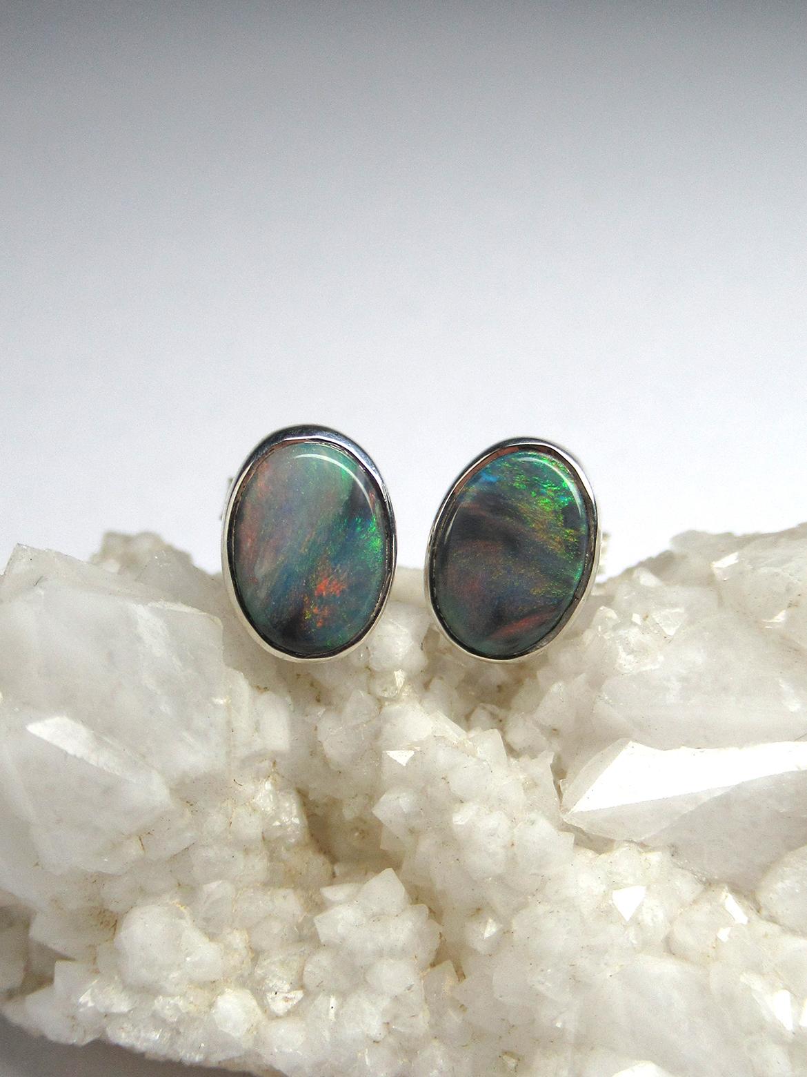 Black Opal studs earrings Girlfriend gift anniversary wedding wife for her gift In New Condition For Sale In Berlin, DE