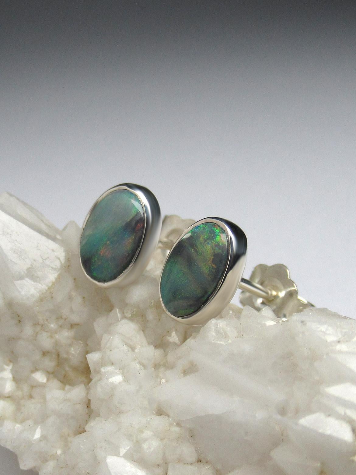 Women's or Men's Black Opal studs earrings Girlfriend gift anniversary wedding wife for her gift For Sale