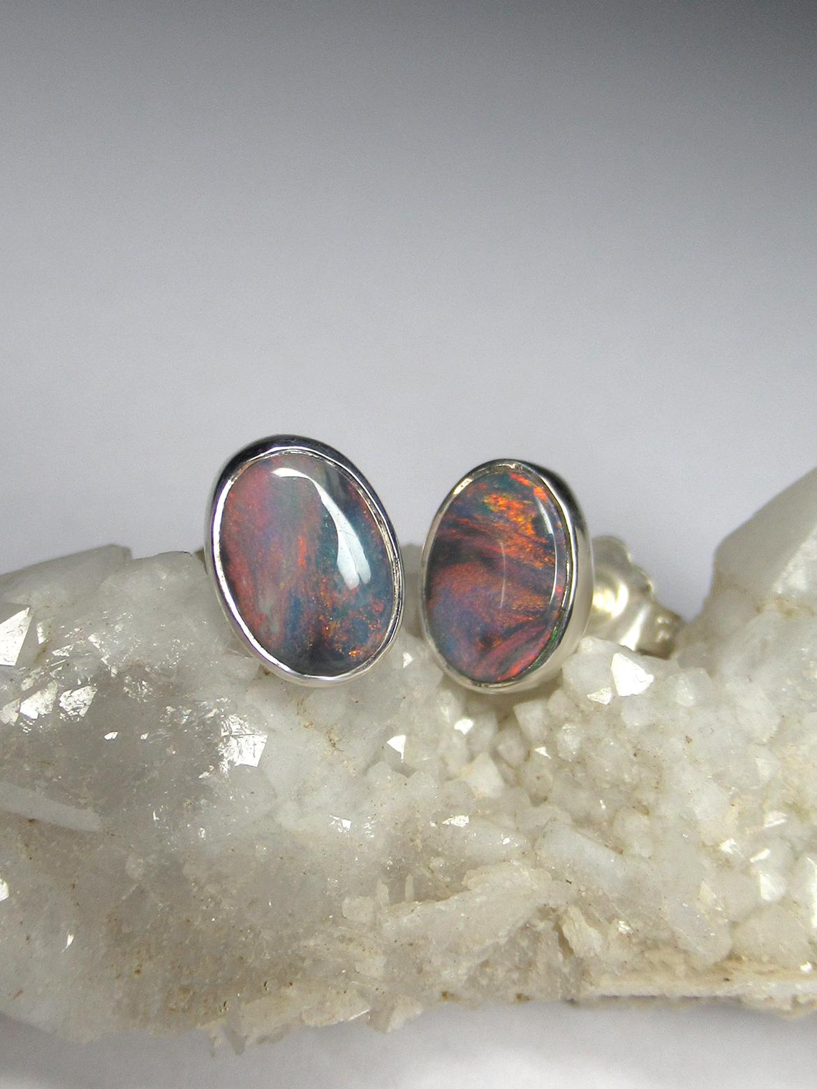 Black Opal studs earrings Girlfriend gift anniversary wedding wife for her gift For Sale 2