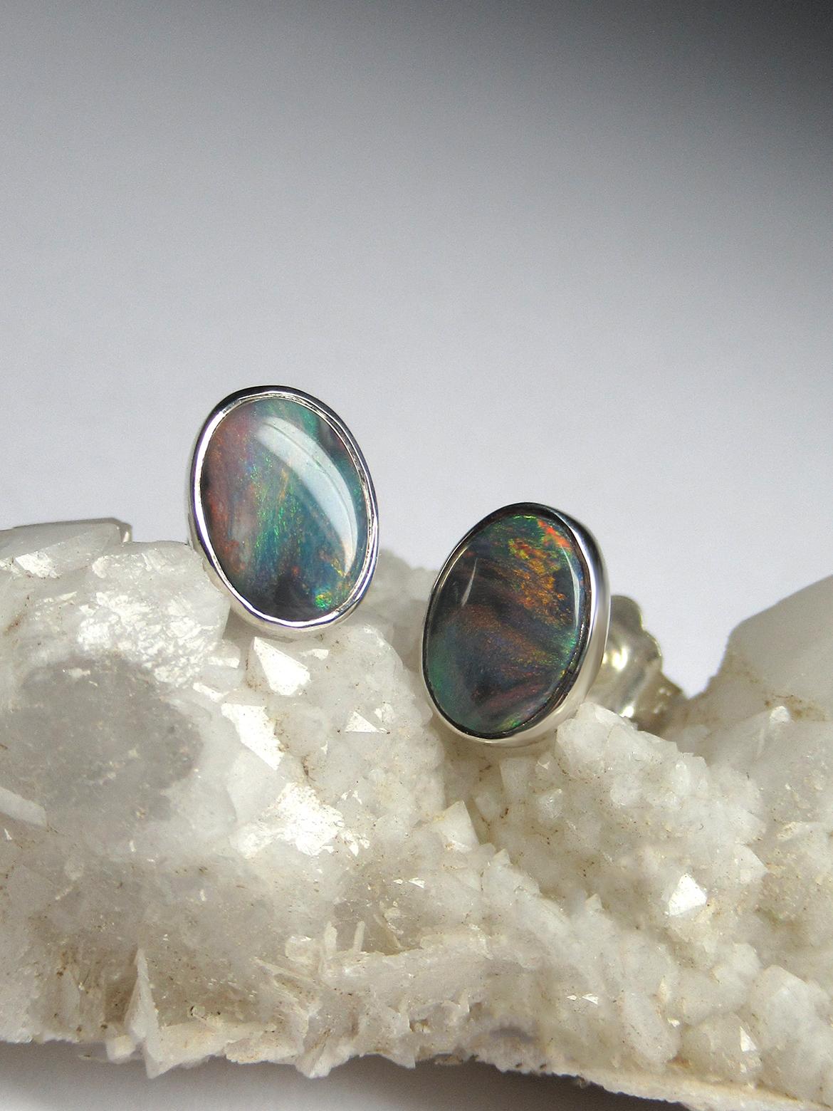 Black Opal studs earrings Girlfriend gift anniversary wedding wife for her gift For Sale 3