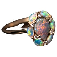 Opalo Negro Rodeado de Diamantes Opalos Cristalinos Anillo de Compromiso de Oro de 18k