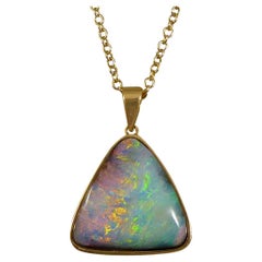 Black Opal Triangular Necklace Set in 18 Ct Yellow Gold on Race Chain