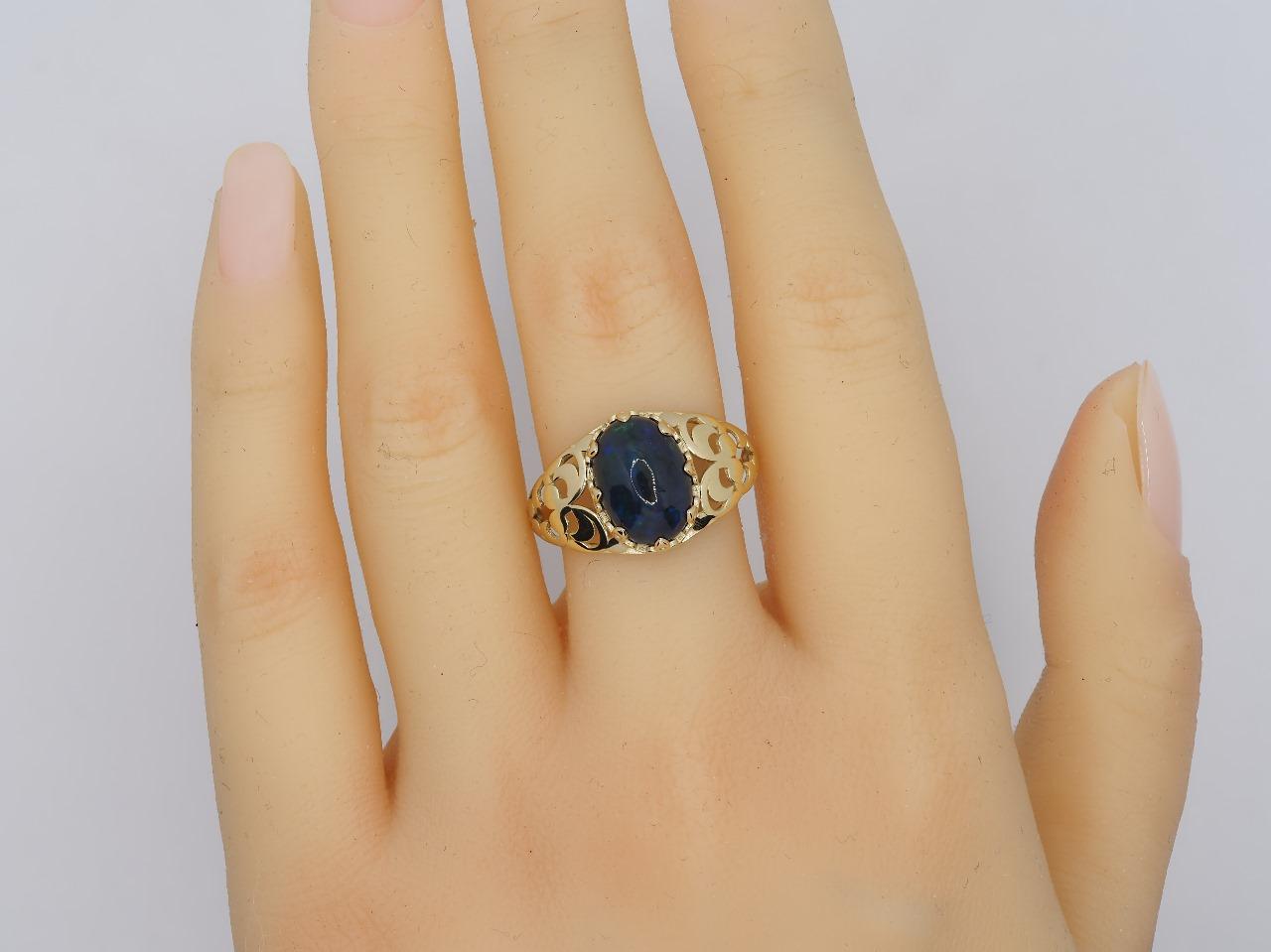 En venta: Anillo Estilo Vitage de Ópalo Negro en Oro de 14 Kilates  10