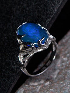 Black Opal gold ring blue Australian gemstone Engagement ring