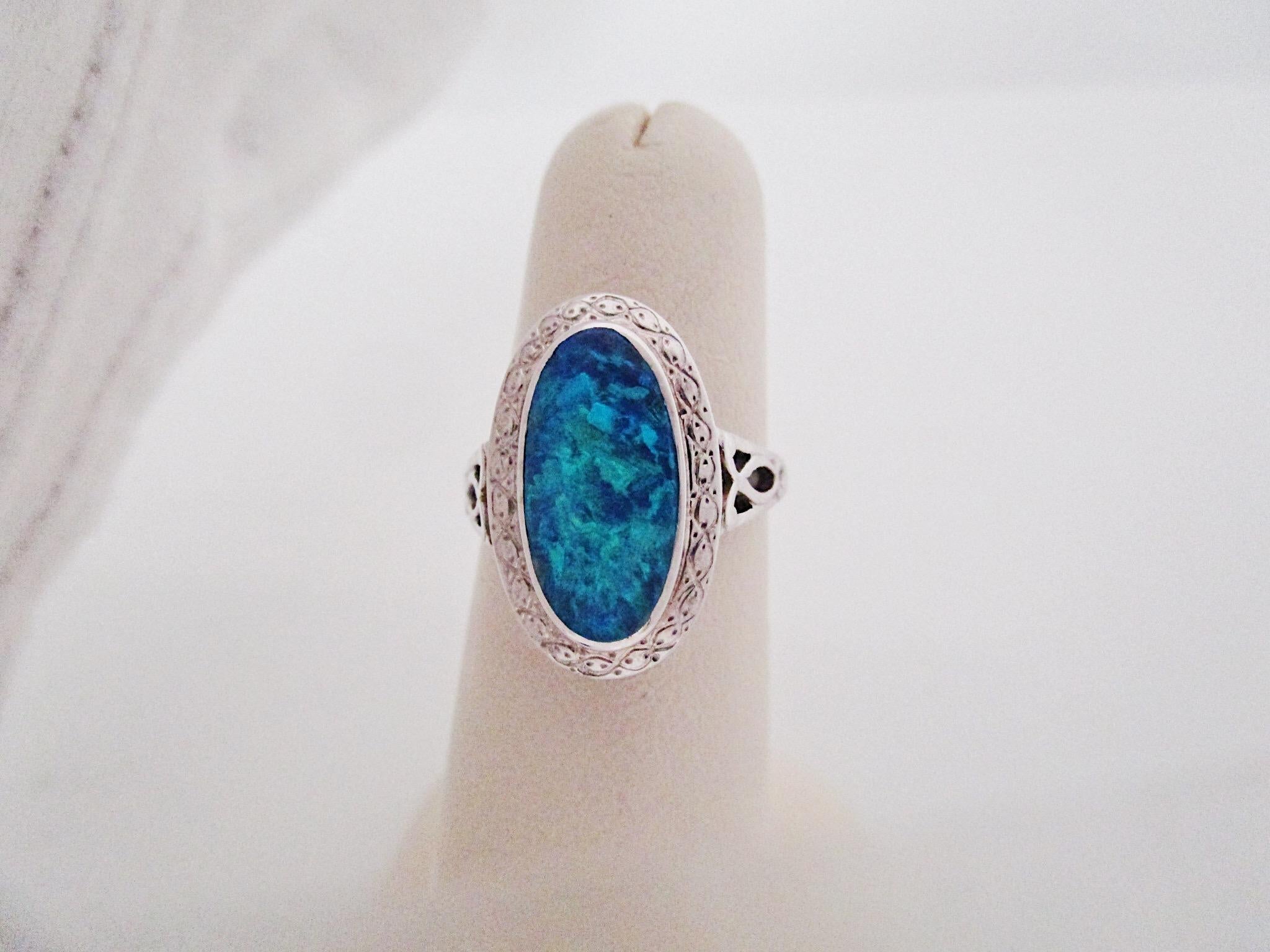 Contemporary Black Opal White Gold Ring