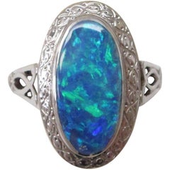 Art Deco Black Opal Cabochon Ring For Sale at 1stdibs