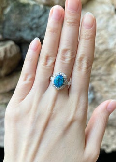 Black Opal with Diamond Ring set in Platinum 900 Setting