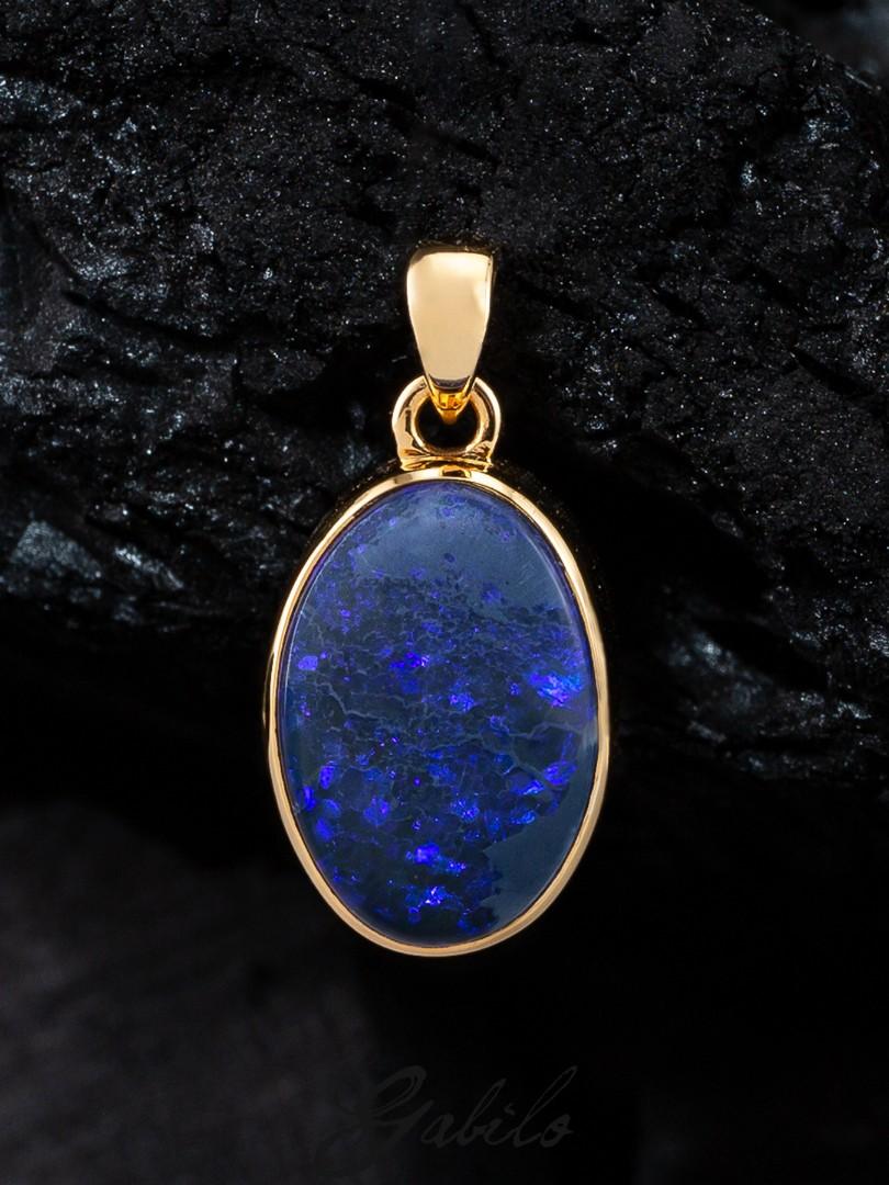 Black Opal Yellow Gold Pendant Navy Blue Unisex Jewelry For Sale 5