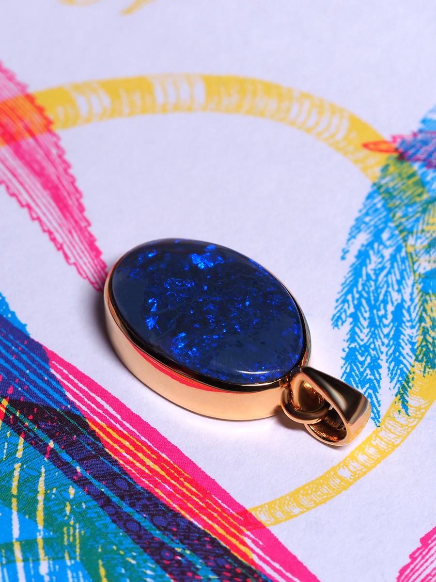 Black Opal Yellow Gold Pendant Navy Blue Unisex Jewelry For Sale 3
