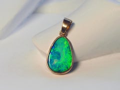 Black Opal Yellow Gold Pendant Blue Green Natural Gem Magic Power Mermaid Style