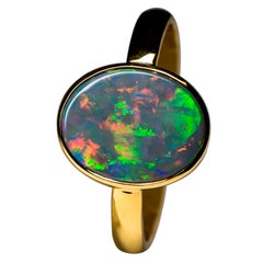 Black Opal Yellow Gold Ring Nacreous Gemstone gem Space Odyssey Style Minimalism