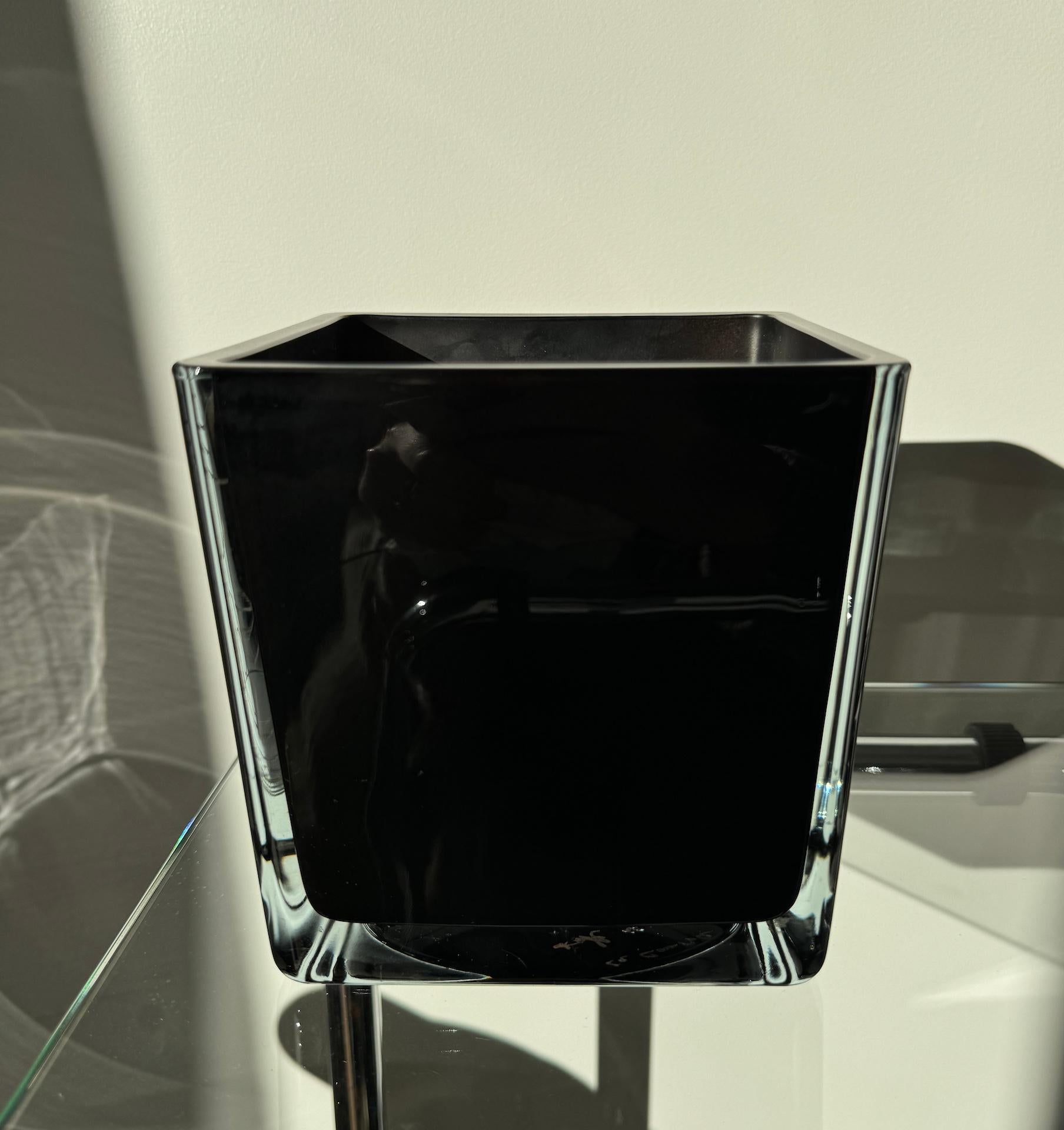 Crystal Black Opaline Cubist Vase By Anatole RIECKE, 1959, Abstract Angel  For Sale