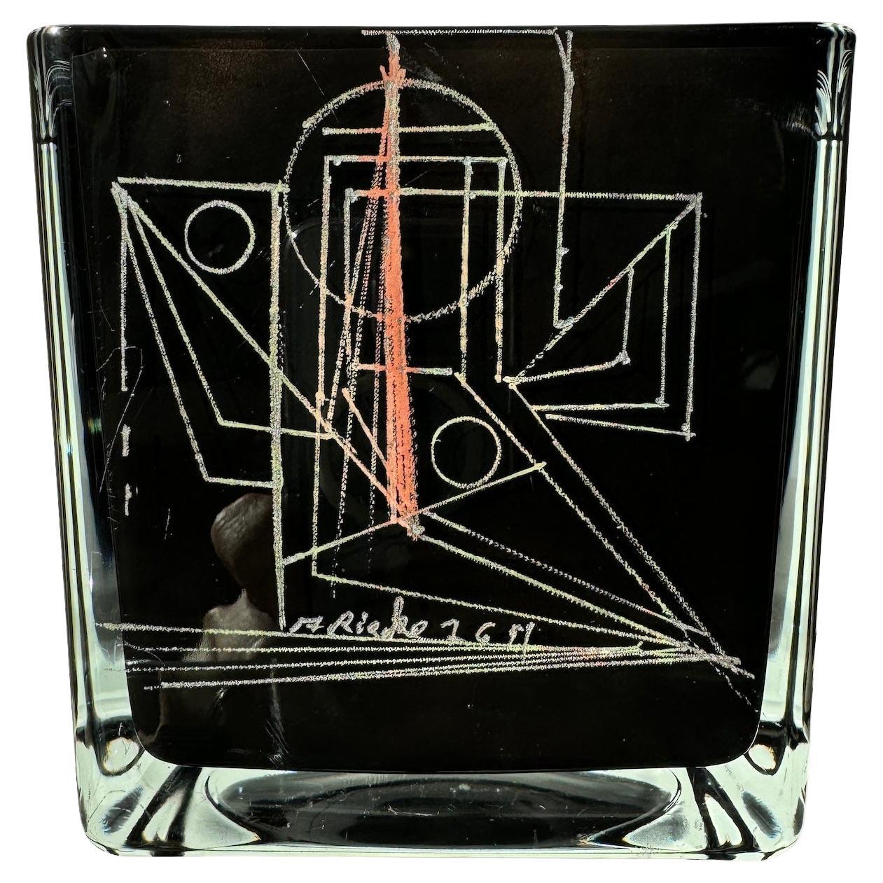 Black Opaline Cubist Vase By Anatole RIECKE, 1959, Abstract Angel  For Sale