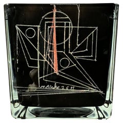 Vintage Black Opaline Cubist Vase By Anatole RIECKE, 1959, Abstract Angel 