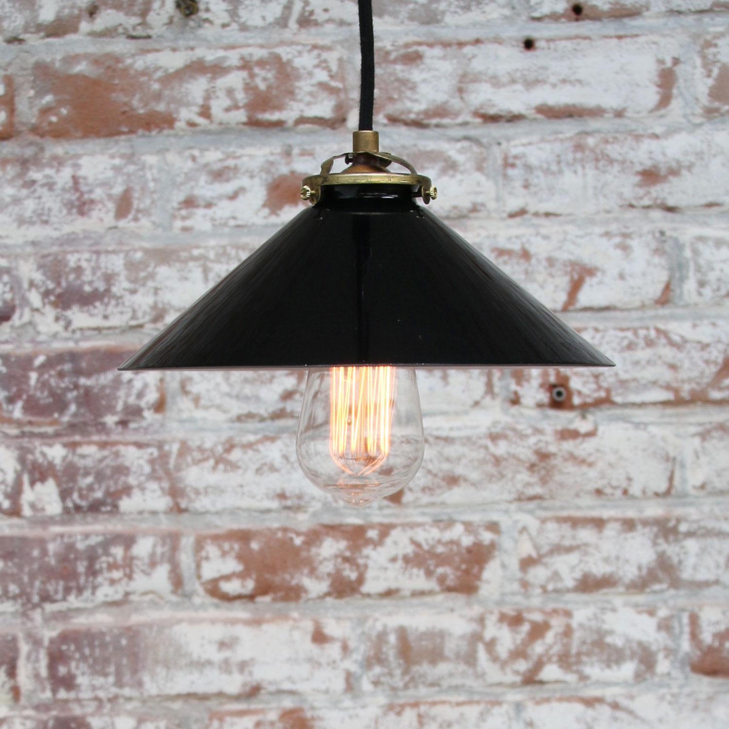 Industrial Black Opaline Glass French Brass Pendant Lights