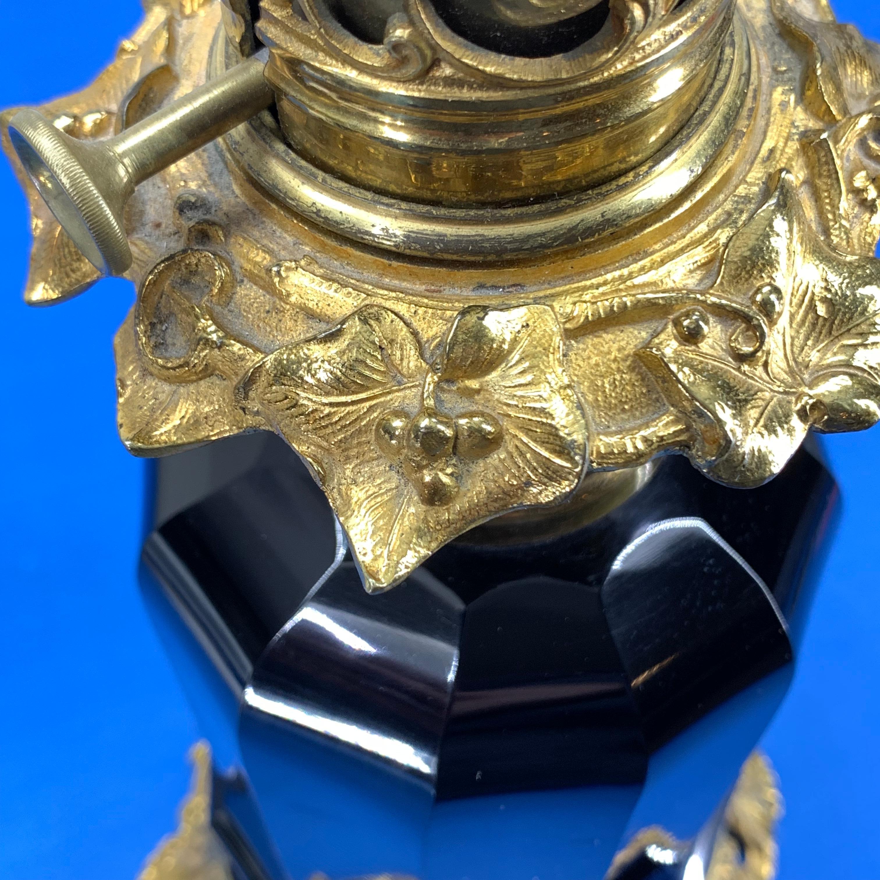 French 19th Century Black Opaline Table Lamp On A Ormolu Gilt Base For Sale 11