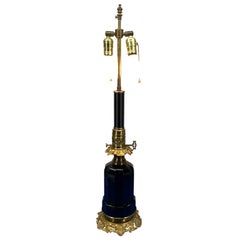 French 19th Century Black Opaline Table Lamp On A Ormolu Gilt Base